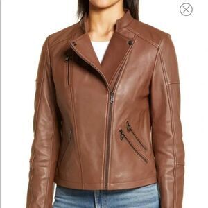 ✨ SAM EDELMAN ✨ Brown Lamb Leather Moto Jacket - [Medium]